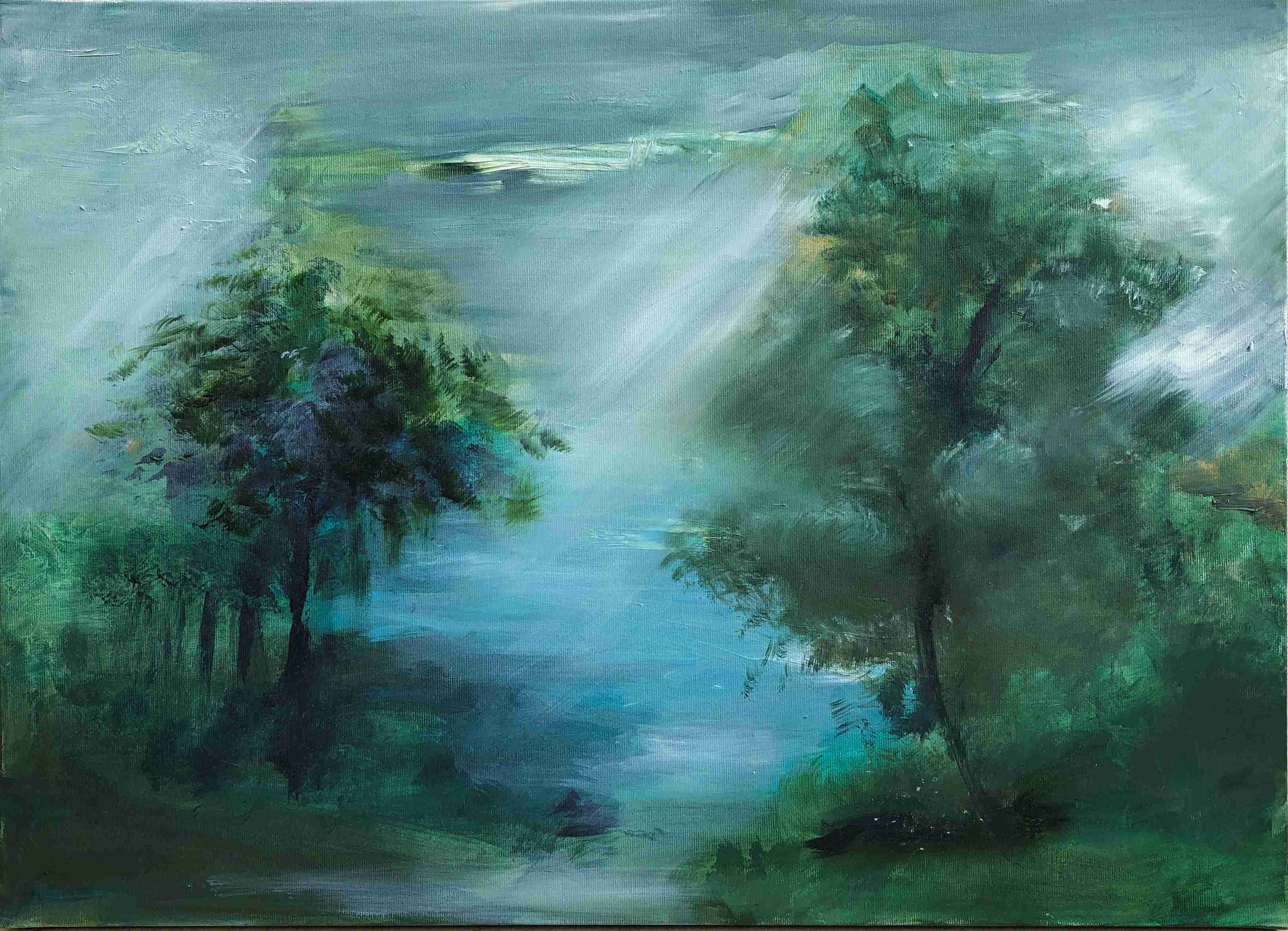 Trees by the lake. Oil on canvas, Rivka Aderet Myers