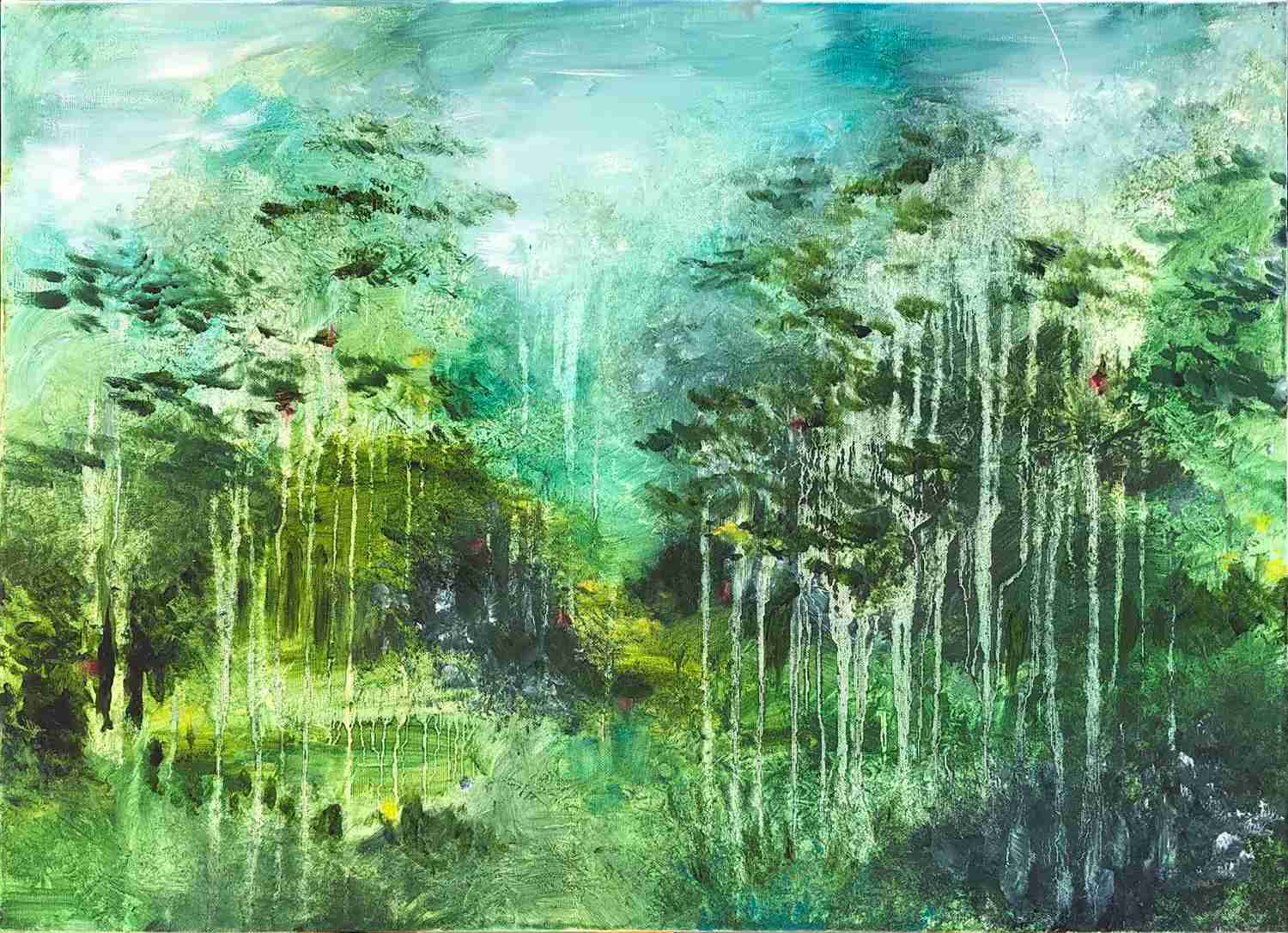 Trees in the rain. Oil on canvas, Rivka Aderet Myers