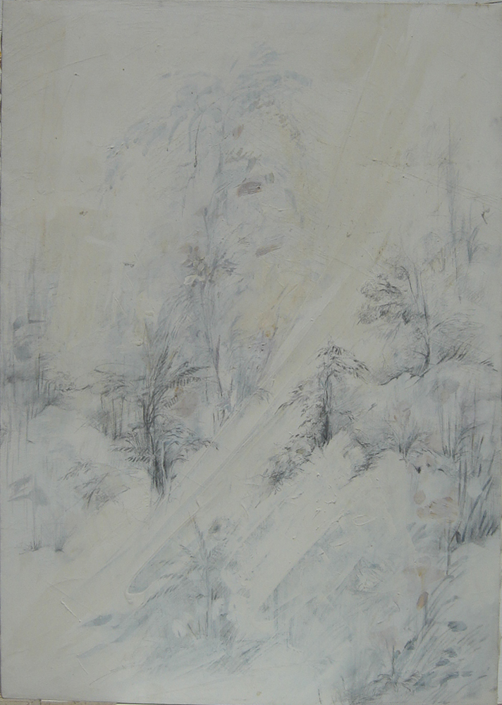 Trees in snow. Acrylic with pencil, Rivka Aderet Myers